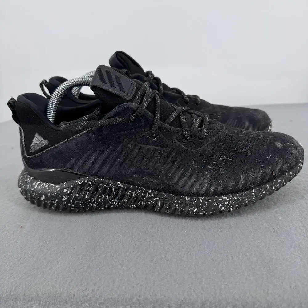 Adidas Alphabounce Suede Leather Sneakers Mens 9 Black Speckled‎ Running Shoes